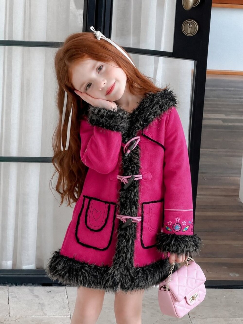 Girls Fur-Lined Jacket Parka Pennylane Coat Size 4 Pink Boho